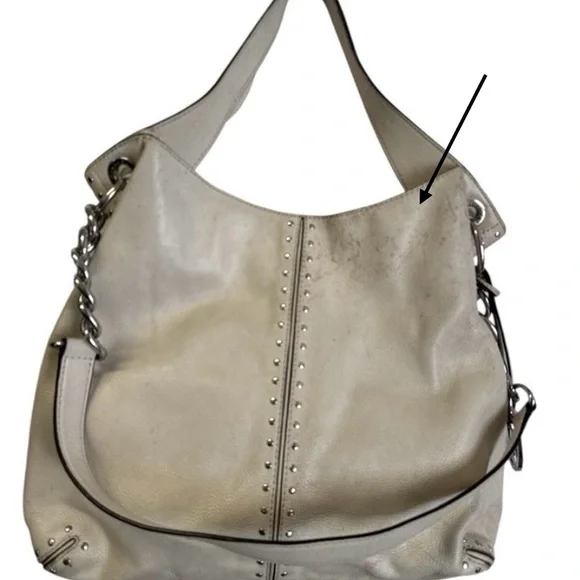 Leather Stud-Trim Hobo Bag in Light Gray - Picture 2 of 6